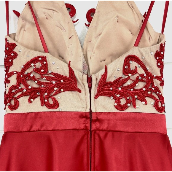 Say Yes To The Prom Embroidered Lace A-Line Dress Size 1 Pockets Backless Red - Picture 9 of 16
